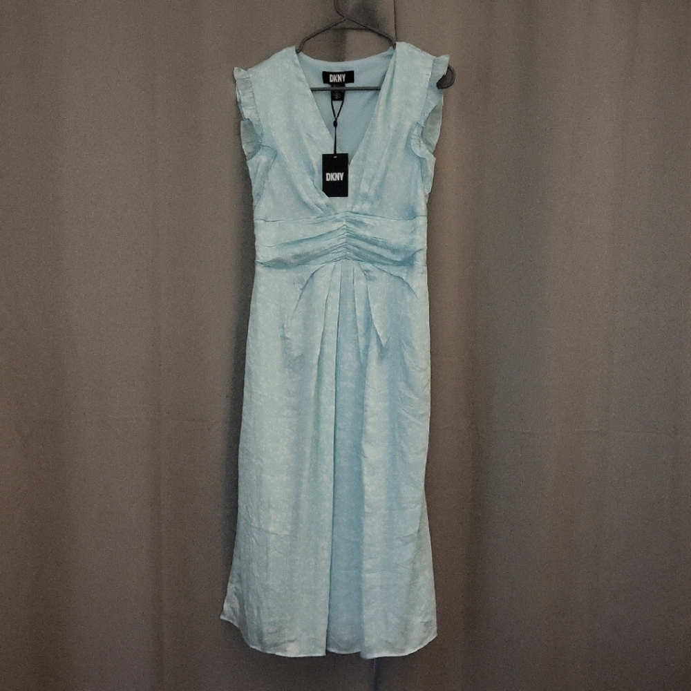 DKNY Green Pleated Sheath Dress for Weddings